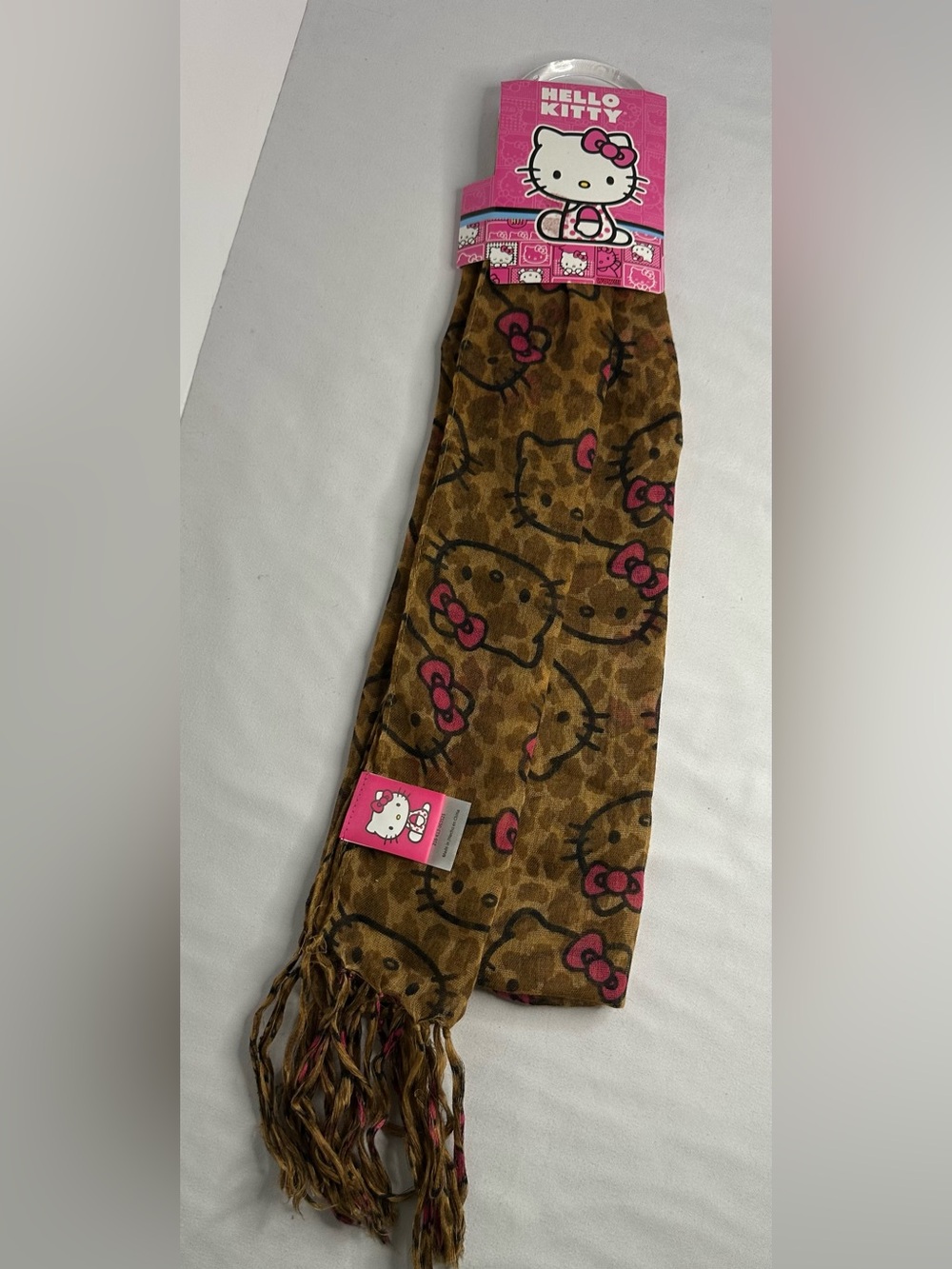 Hello Kitty Brown Animal Print Lightweight Logo Scarf